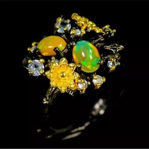 artisan crafted natural fire opal ring size 8.25